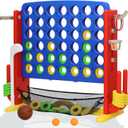 Giant 4-in-A Row Connect Game Set, Height Adjust Jumbo Yard Game for Kids & Adults w/Mesh Catching Bag, Basketball Hoop, Ring Toss & Mini Golf, Family Party 4-to-Score Indoor/Outdoor Games