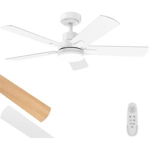 Ceiling Fan With Light 42-Inch, Remote Control Reversible DC Motors, 3CCT Dimmable Timer Noiseless, White Ceiling Fan for Bedroom Living Room, Indoor&Outdoor ETL Listed