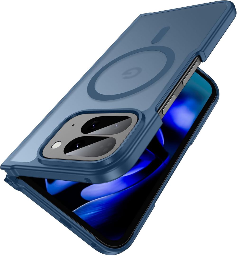 Magnetic for Google Pixel 10 Pro Fold Case, Compatible with MagSafe, Slim Translucent Matte Hard Back Cover & Soft Bumper, Silicone Thin Shockproof Phone Cases, Blue