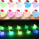 Tindobewan 50 PCS Tiny Ducks Glow in The Dark Mini Resin Ducks Miniature Christmas Hat Duck Figures Ornament for Xmas, Craft, Dollhouse, Slime, Home Decorations(10 Colors)