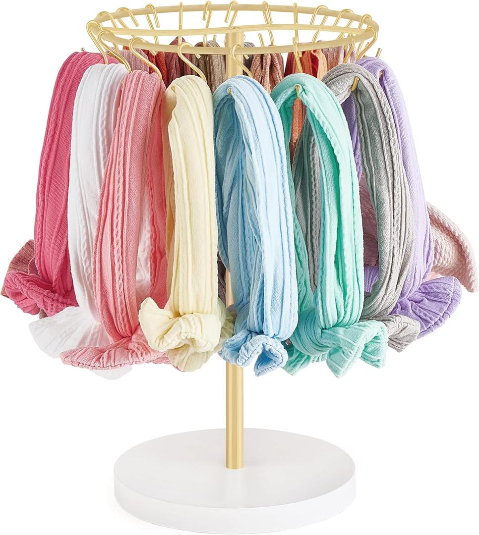 Dahey Headband Holder Hair Bow Organizer for girls Metal Baby Headband Storage for Girls with 30 Hooks Modern Hair Accessories Organizer Bow Rack Storage Stand Display for Girls Baby Room Decor