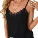 Rooscier Women's Lace V Neck Camisole Adjustable Strap Cami Sleeveless Tank Undershirt Top Black Small