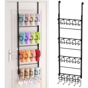 SWTYMIKI 4-Tier Water Bottle Organizer - Over the Door Stanley Cup Holder - Cup Rack with Hooks for Door or Wall Mount Option- Tumbler Organizer Storage Display for Kitchen Dorm Office RV, Black