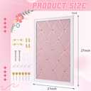 DoubleFill White Bulletin Board 21"×27" Linen Fabric Decorative Board Hanging Memo Boards for Women Large Cork Bulletin Boards for Home Office with 20 Pushpins - Pink Linen with White Frame