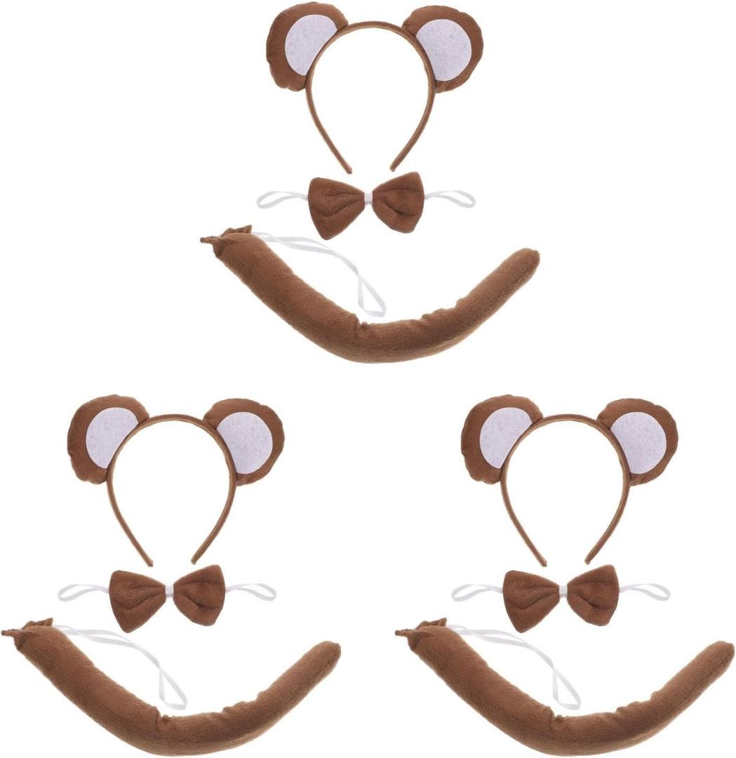 BESTOYARD 9 Pcs Halloween Monkey Costume with Ear Tail Set, Animal Costume Accessory Bulk Cartoon Headband Set Bow Tie & Tail for Kids' Parties and Dress-up Play