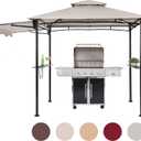 FAB BASED 5x8 Grill Gazebo, All-Weather Steel Construction, Double Tiered & Resistance Canopy Roof, Metal Serving Shelves, 2 LED and Bottle Opener for Patio, Backyard, BBQ (Light Gray)