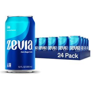 Zevia Zero Sugar Soda, Cola, 12 oz Cans (24-Pack)  Naturally Sweetened, Zero Calorie Sugar Free Soda - Non-GMO Project Verified, Gluten-Free, Vegan