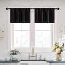 XTMYI 18 Inch Curtains Valances for Windows 2 Pack Rod Pocket Waterproof Curtains for Bathroom Window Small Basement,Black