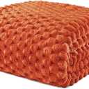 Exclusivo Mezcla Twin Size Fleece Blanket for Bed, 60x80 Inches Stylish Jacquard Velvet Soft Blanket, Fuzzy Cozy Lightweight for Winter, Burnt Orange