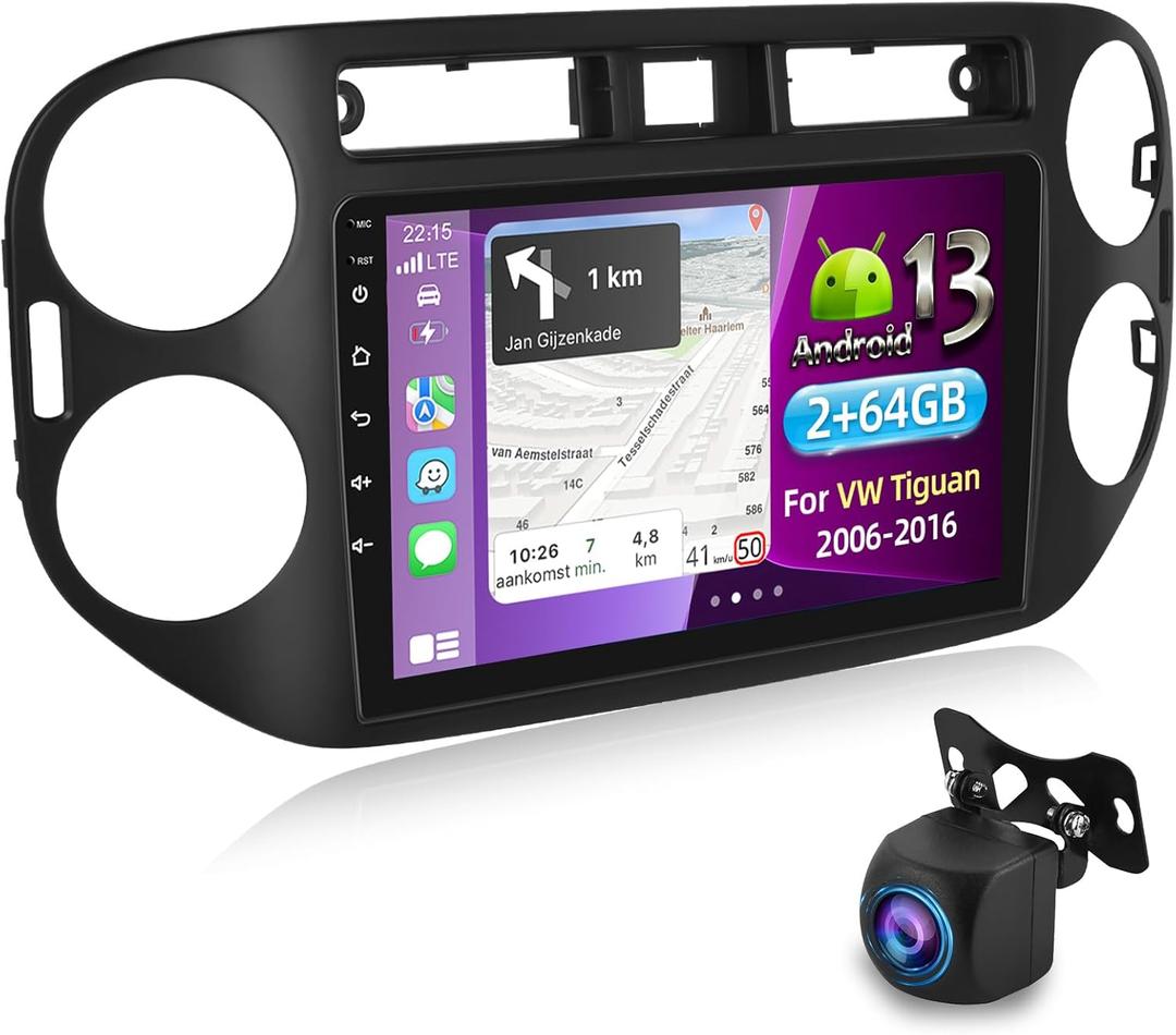NHOPEEW Android Radio for VW Tiguan 2006-2016 with Backup Camera, [2+64G] 9 inch Touchscreen GPS Navigation Car Radio - Wireless Carplay & Android Auto, DSP, WiFi, Mirror Link + Canbus