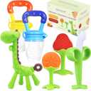 Medical-Grade Teething Toys for Babies 0-6 6-12 12-18 Months - Teethers with 2  Baby Fruit Feeders and 4  Baby Teether - BPA Free/Freezer Free - Soft Textures for Infant and Toddlers (Green)
