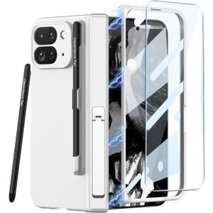 Wibrthz for Google Pixel 9 Pro Fold Case with S Pen Holder & Stylus Pen,Hard PC Shockproof Cover with Magnetic Hinge Protection and Kickstand & Built-in Screen Protector for Pixel Fold 2 2024(Silver)