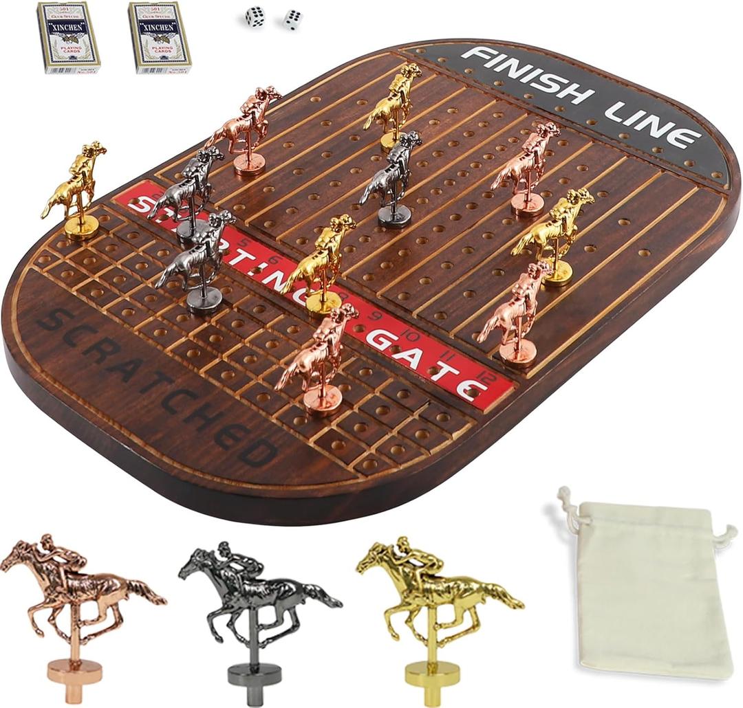 Horse Race Board Game Thickened Wood Finish Line Horse Racing Game Gambling for 2-11 Players Included 11 Metal Horses,2 Dices and 2 Decks of CardsOval,Vintage Flame Horse Race Board Game Thickened Wood Finish Line Horse Racing Game Gambling for 2-11 Players Included 11 Metal Horses,2 Dices and 2 Decks of CardsOval,Vintage Flame