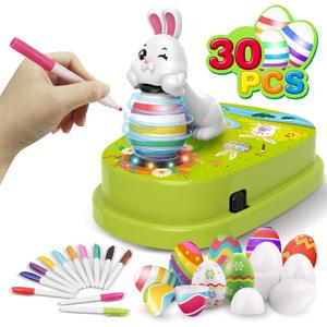 Engfa Easter Egg Decorating Kit with 30 Pcs Eggs and 12 Dying Markers Spinner, Easter Gifts for Kids Bunny Decorating Machine Craft Activities for Boys Girls (White)