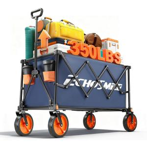 EchoSmile Collapsible Foldable Wagon Cart with 350lbs Weight Capacity, Heavy Duty Folding Utility Sport Wagon with Removeble Wheels for Camping,Grocery,Garden,Beach,Blue&Orange