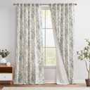 jinchan Lined Linen Curtains Floral Curtains for Living Room 96 Inches Long Blue Peony Flower Printed Curtains Rod Pocket Back Tab Farmhouse Patterned Drapes Bedroom Window Curtains Set 2 Panels