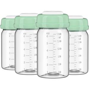 4pcs Breast Milk Storage Bottles 6oz/180ml Compatible with Spectra S1 S2 9 Plus,Motif Luna/Ameda MYA/Bellababy Pumps, Wide-Neck Collection Bottle Container for Fridge, Pumping Bottles