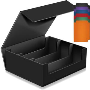 1800+ Trading Card Storage Box, Magnetic Closure Toploaders Storage Box Hold 600+ 35PT 3"x4" Standard Toploaders, PU Leather Card Deck Boxes Fit for MTG,Marvel,Sport Cards,Game Cards, Business Cards (Black)