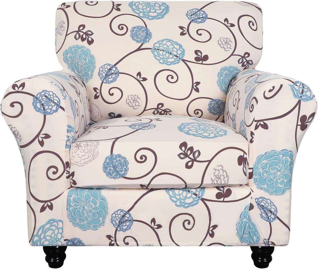 SearchI Stretch Sofa Cover Printed Couch Covers, Floral Pattern 2 Piece Armchair Slipcover with Separate Chair Cushion Cover, Washable Furniture Protector for Living Room(Armchair, Ball Flower) (Small)
