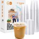Turbo Bee 100 Pack - 12 OZ Round Bottom Plastic Cups with Lids and Straws, Disposable Clear Iced Coffee Cups with Lids for Cold Drinks and Beverages