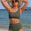 Charmo Womens One Shoulder Bikini Sets High Waisted Tummy Control Bathing Suits Ribbed Scalloped Two Piece Swimsuit 2026 (Green, M)