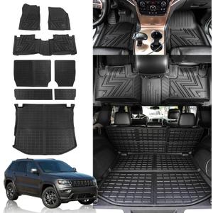 Rongtaod Floor Mats Compatible with 2011-2021 Jeep Grand Cherokee 2022 2023 Grand Cherokee WK Trunk Mat Cargo Liner Back Seat Protector Grand Cherokee Accessories (Backrest Mat+Trunk mat+Floor Mats)