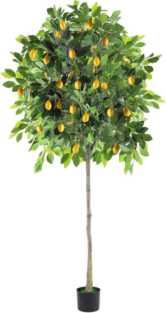 Sunexinlo 6FT Faux Lemon Tree with Vivid Leaves and Realistic Lemons, Fake Lemon Tree with Pot, Artificial Trees for Indoor Outdoor Front Porch Living Room Office Home Decor