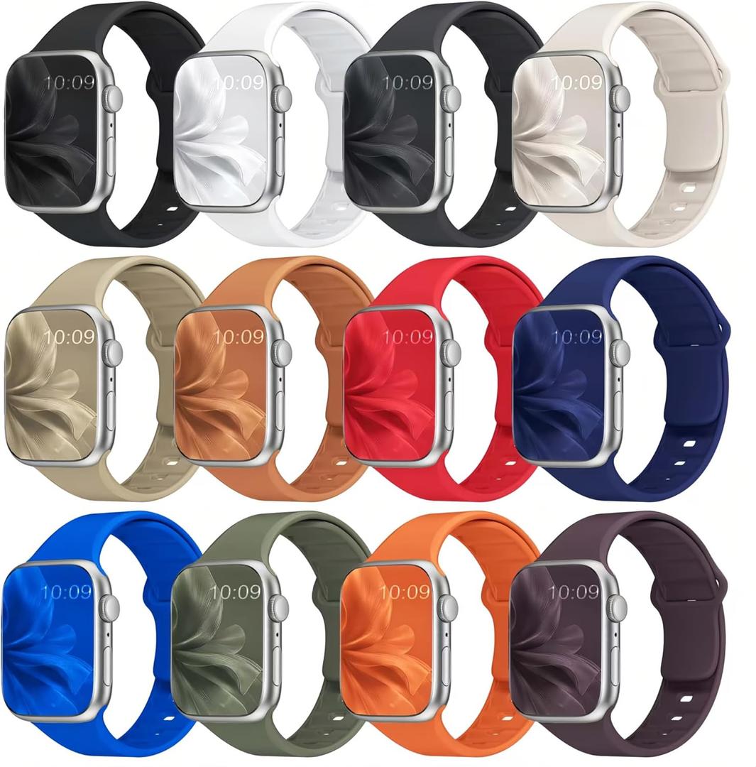 12 Pack Sport Bands Compatible with Apple Watch Band 44mm 45mm 46mm 49mm for Women Men, Soft Wristband Silicone Strap for iWatch Bands Series 11 10 9 8 7 6 5 4 3 2 1 Ultra SE  (A-Black/White/Midnight/Starlight/Stone/Brown/(PRODUCT)RED/Midnight Blue/Royal Blue/Forest Green/Orange/Deep Cherry)