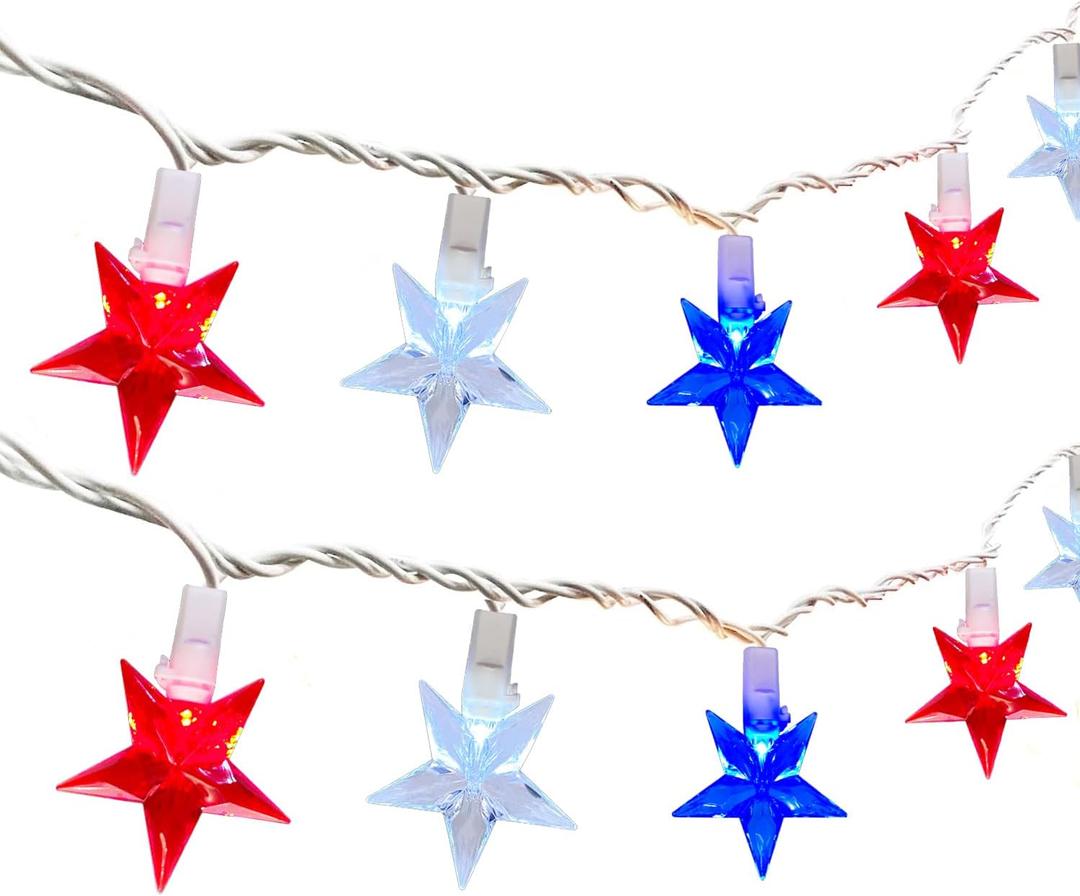 13.6FT Red White and Blue Star String Lights, 4th of July Decorations Light with 35 LED Stars Lights, Plug in Patriotic Fairy Light for Indoor Outdoor Independence Day President Day