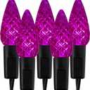 WATERGLIDE Halloween C6 String Lights, 33ft 100 LED Black Wire Fairy Lights with 29V Safe Adaptor, 8 Lighting Mode, Waterproof for Indoor Outdoor Patio Xmas Tree Party Decor, Purple