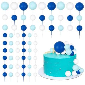 Gyufise 30Pcs Ball Cake Picks Colorful Ball Shaped Cake Topper Mini Balloons Pearl Balls Cupcake Picks Ball Cake Insert Topper for Birthday Party Wedding Decoration Supplies Blue White Dark Blue