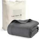 LANE LINEN Cotton Blanket Queen Size 90"x90"  Soft, Cooling Blanket for Hot Sleepers, Lightweight Summer & Warm Winter Use  Oversized Herringbone Weave  Grey