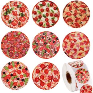 Blulu 600 Pieces Pizza Stickers Roll Realistic Pizza Stickers Italian Food Party Decoration for Classroom Reward Party Gift Favors Crafts DIY Bakery Box Sealing