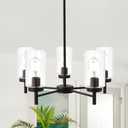 Contemporary 5-Light Large Chandeliers Oil Rubbed Bronze Modern Lighting Fixtures Hanging Clear Glass Shades Pendant Lighting for Dining Room Living Room Kitchen