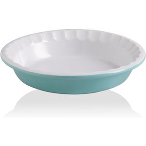 Sweejar Ceramic 10.4 Inch Pie Pan, Deep Porcelain Round Dish, Non-Stick Baking Plate for Pumpkin and Apple Pies, Farmhouse Design (Turquoise)