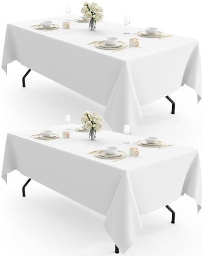 Pureegg Rectangle Table Cloth 60" x 102" – Durable Polyester Tablecloth Offers Reusable & Washable Protection, Ideal for Outdoor Party, Picnic, Wedding, Banquet and Birthday, 2 Pack, White