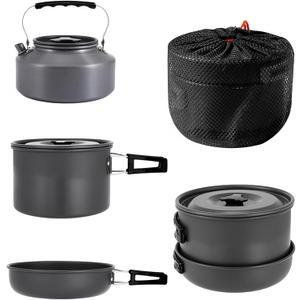 aiGear 3pcs Camping Cookware Mess Kit, Non-Stick Camping Pan Pot Kettle, Lightweight Aluminum, Collapsible Portable Camping Cooking Set for Outdoor Cooking Hiking Picnic (Black)