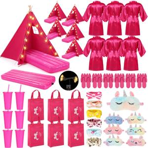 Slumber Party TeepeeTent, Basic, 6 Rose Red, 6 Set
Inflatable Mattress, LED String Lights, Mask Bags Slippers, Sleepover Kit for Girls Birthday Spa Party, Indoor Outdoor Favors
