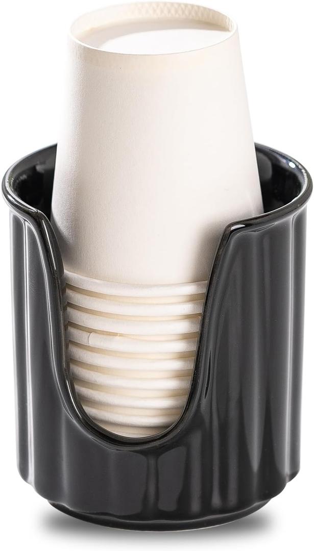 TANEW Ceramic Bathroom Cup Dispenser with Stylish Vertical Stripes - Dixie Cup Dispenser & Mouthwash Cup Holder Holds 3oz Paper Cups for Rinsing Cups on Bathroom Vanity Countertops Glossy Black