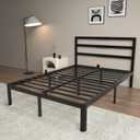 14 Inch Full Bed Frames, Metal Bed Frame with Head Board, No Box Spring Needed, Heavy Duty Steel, Anti-Slip Mattress Stoppers, Noise Free, Round Corner Legs, Easy Assembly, Black