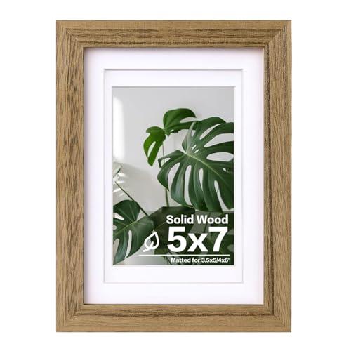 Egofine 5x7 Picture Frame Made of Solid with Plexiglass, Display Pictures 3.5x5/4x6 with Mat or 5x7 Without Mat for Tabletop and Wall Mounting, Carbonized Brown
