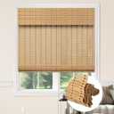 Kokorona Cordless Bamboo Roman Shades with Valance, Light Filtering Bamboo Blinds for Interior Windows, Natural Roll Up Bamboo Shades for Home, Office, Easy Installation, 28" W x 64" H, Natural