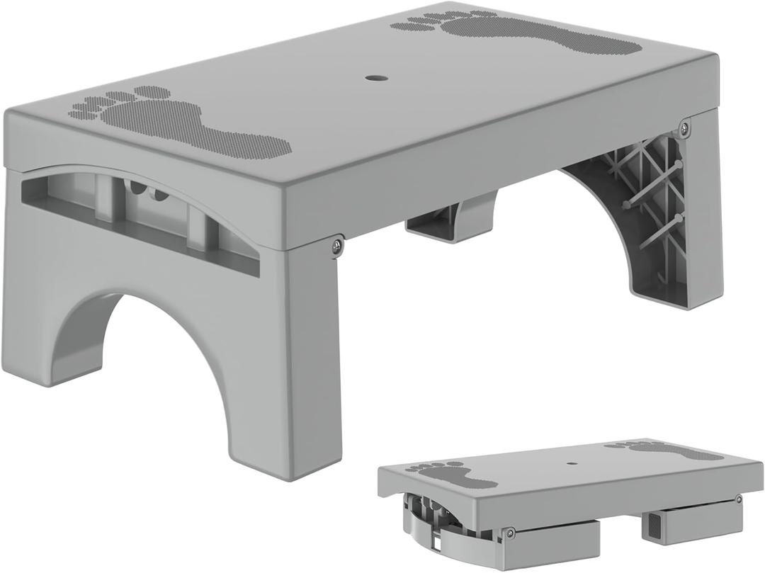 Folding Step Stool for Adults Kids, Heavy Duty Non-Slip Foldable Stepping Stool with 400-LBS Capacity, Safety Collapsible Foot Step Stool for Bathroom Bedroom Kitchen, Bed Steps for High Beds, Gray