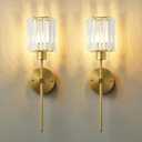 KARTOOSH Hardwired Crystal Wall Sconces Set of Two - Dimmable Wall Light Fixtures 3000K, Warm White, for Hallway, Bathroom, Living Room, Bedroom, Brass, 20.1 Inch