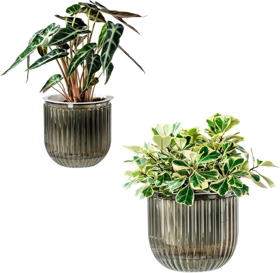 Melphoe Self Watering Pots for Indoor Plants Planter, 8.3/5.3 Inch 2 Pack Planters Self Watering Plant Pots for Flower, Houseplants, Succulent, African Violets and Cactus with Drainage (Light Grey)