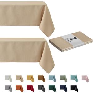 maxmill 2 Pack 60 x 84 Inch Beige Textured Rectangle Tablecloth Water Resistant Wrinkle Free Spill-Proof, Soft Jacquard Table Cloth for Banquet Parties Event Holiday Dinner, Indoor and Outdoor Use