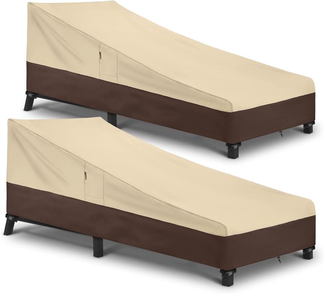 Arcedo Outdoor Lounge Chair Covers 2 Pack, Heavy Duty Waterproof Patio Chaise Lounge Cover for Garden Furniture, Protect Your Pool Chairs in Winter, 76"L x 30"W x 25"H, Beige and Brown