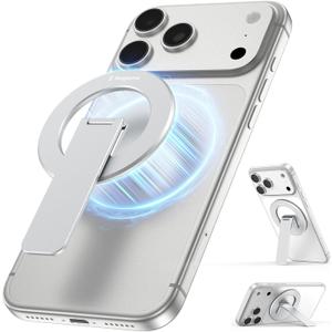 Magtame Magnetic Phone Stand Grip, 3-in-1 for MagSafe Phone Holder & Kickstand, Durable Silver Aluminum Grip, Ultra-Slim 2mm, 360 Rotation, Detachable for MagSafe Charging, Works with iPhone 1712