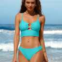 Sexy Bikini Sets for Women Cutout O-Ring Swimsuit 2 Piece High Cut Bathing Suit (Large, Aqua)