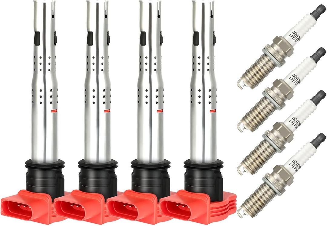 OCPTY 4 Ignition Coils with 4 Iridium Spark Plugs Uf529, 06E905115E, 06E905115F 2005-2013 for Audi A3 2.0L/L4, 2013-2016 for Audi A4 All road 2.0L/L4